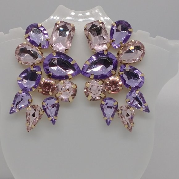 Earrings / Geometric Dangle Drop Earrings Multicolored Crystal Statement… - Picture 4 of 6